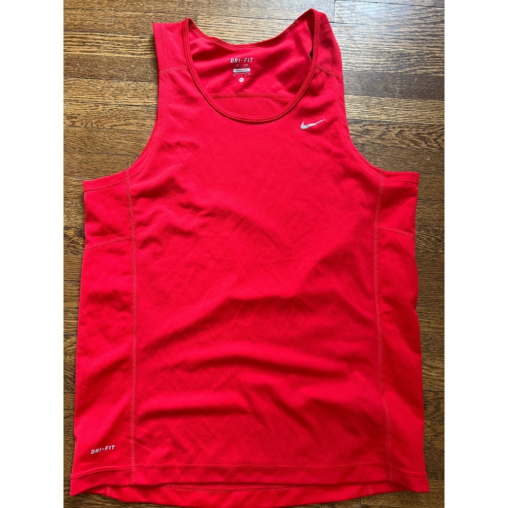 Nike Miler Dri-FIT Running Tank Top Mens Medium Red Sleeveless Training Shirt
